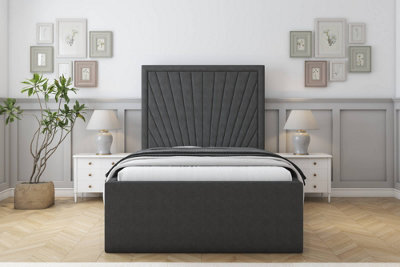 "Sloomy Somerset Graphite Dumfries Bed Frame With Mattress With 50"" Upholstered Headboard 2'6 Small Single" - image 1
