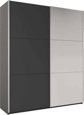 Arte Rodos 200Cm Sliding Mirror Door Wardrobe - Bold Graphite Matt With Full-Length Mirror - image 1
