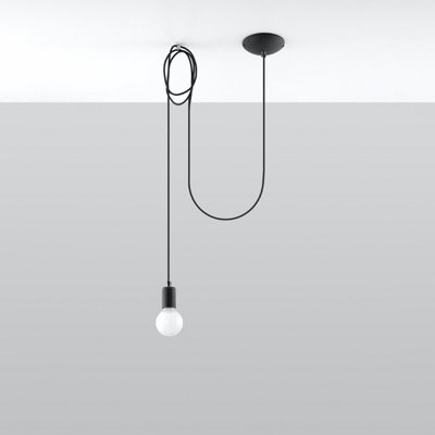 Sollux Lighting Edison Fabric & Steel Black 1 Light Classic Pendant Ceiling Light