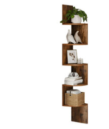 Modcraft Rustic Brown 5-Tier Corner Wall Shelf - Floating Display Bookcase - thumbnail 4