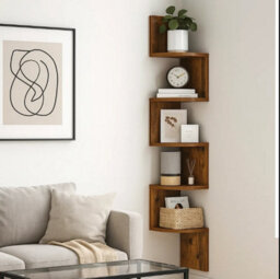 Modcraft Rustic Brown 5-Tier Corner Wall Shelf - Floating Display Bookcase - thumbnail 1