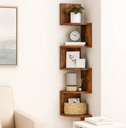 Modcraft Rustic Brown 5-Tier Corner Wall Shelf - Floating Display Bookcase - thumbnail 3
