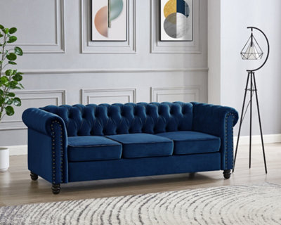 Home Detail Chester 3 Seater Sofa, Blue Velvet - image 1