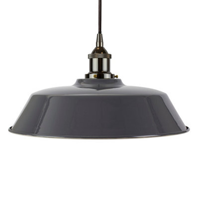 Slate Grey Chancery Painted Dome Pendant Light With Black Nickel Lamp Holder And Black Round Cable - Se Home - image 1
