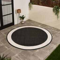 Ohs Contrast Border Reversible Round Outdoor Garden Rug Waterproof Mat - thumbnail 1