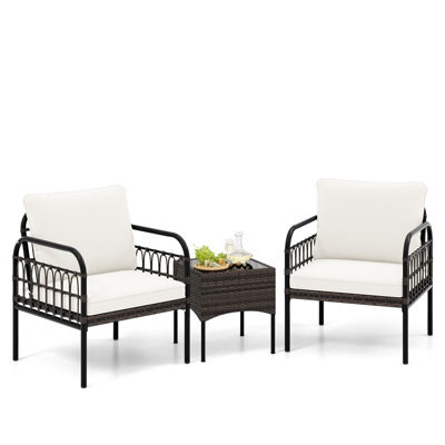 Gainoom 3 Pieces Rocking Bistro Set Outdoor Wicker Furniture Tempered Glass Coffee Table - image 1