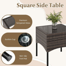 Gainoom 3 Pieces Rocking Bistro Set Outdoor Wicker Furniture Tempered Glass Coffee Table - thumbnail 7