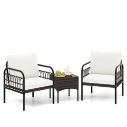 Gainoom 3 Pieces Rocking Bistro Set Outdoor Wicker Furniture Tempered Glass Coffee Table - thumbnail 1