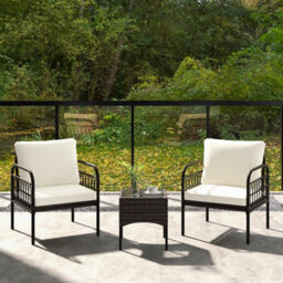 Gainoom 3 Pieces Rocking Bistro Set Outdoor Wicker Furniture Tempered Glass Coffee Table - thumbnail 3