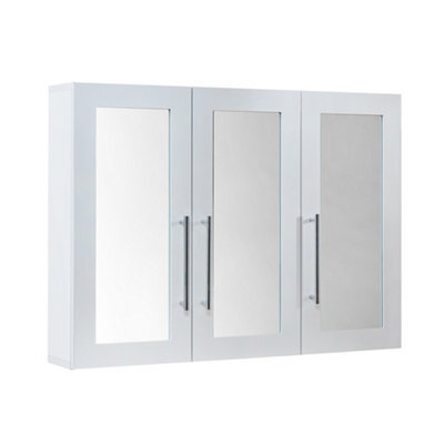 Homestylestore 900 X 650mm White Wall Mounted Mirrored Door Bathroom Cabinet And Chrome T Bar Handles - image 1