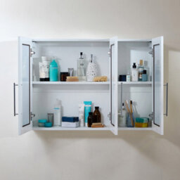Homestylestore 900 X 650mm White Wall Mounted Mirrored Door Bathroom Cabinet And Chrome T Bar Handles - thumbnail 2