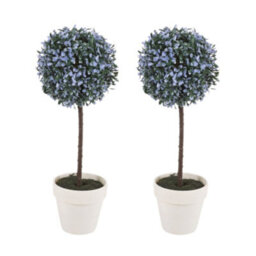 Urbn-Living Urbnliving 27Cm Height Decorative Artificial Outdoor Ball Blue Plant Tree Pot Colour Medium Set Of 2 - thumbnail 2