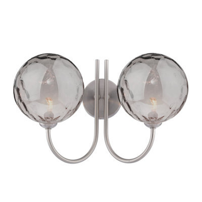 The Lighting Studio Jared 2 Light Wall Light Satin Nickel With Smoked Dimpled Glass - image 1