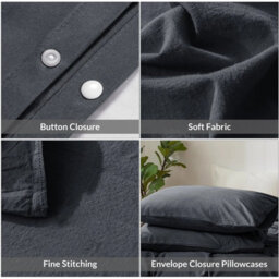 Ameha Plain Dyed Duvet Cover Complete Set With Matching Fitted Sheet & Pillowcase Microfiber Single Charcoal - thumbnail 8