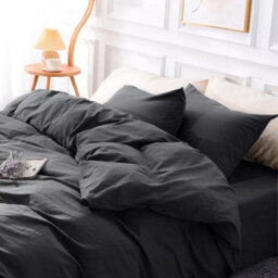 Ameha Plain Dyed Duvet Cover Complete Set With Matching Fitted Sheet & Pillowcase Microfiber Single Charcoal - thumbnail 5