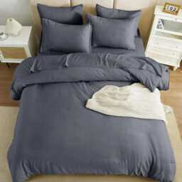 Ameha Plain Dyed Duvet Cover Complete Set With Matching Fitted Sheet & Pillowcase Microfiber Single Charcoal - thumbnail 3