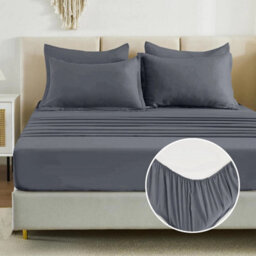 Ameha Plain Dyed Duvet Cover Complete Set With Matching Fitted Sheet & Pillowcase Microfiber Single Charcoal - thumbnail 4