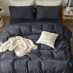 Ameha Plain Dyed Duvet Cover Complete Set With Matching Fitted Sheet & Pillowcase Microfiber Single Charcoal - thumbnail 7