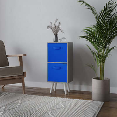Urbn-Living Urbnliving 54Cm Height Grey Wooden 2 Tier Storage Bookcase White Legs Bedroom Dark Blue Inserts - image 1