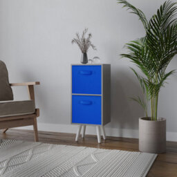 Urbn-Living Urbnliving 54Cm Height Grey Wooden 2 Tier Storage Bookcase White Legs Bedroom Dark Blue Inserts - thumbnail 1