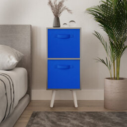 Urbn-Living Urbnliving 54Cm Height Grey Wooden 2 Tier Storage Bookcase White Legs Bedroom Dark Blue Inserts - thumbnail 2