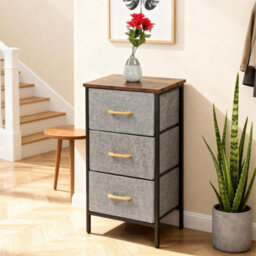 Chest Of Drawers With 3 Fabric Drawers Wooden Top And Metal Frame Stylish Storage Unit Bedroom Or Hallway Brown Top - thumbnail 3