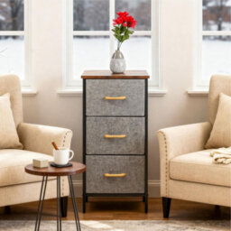 Chest Of Drawers With 3 Fabric Drawers Wooden Top And Metal Frame Stylish Storage Unit Bedroom Or Hallway Brown Top - thumbnail 2