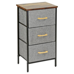 Chest Of Drawers With 3 Fabric Drawers Wooden Top And Metal Frame Stylish Storage Unit Bedroom Or Hallway Brown Top