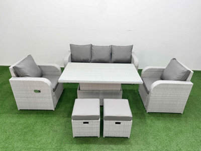Fimous Pe Rattan Garden Furniture Set Reclining Chair Sofa Lounge Sofa Set Adjustable Lifting Table 2 Small Stools Light Grey - image 1