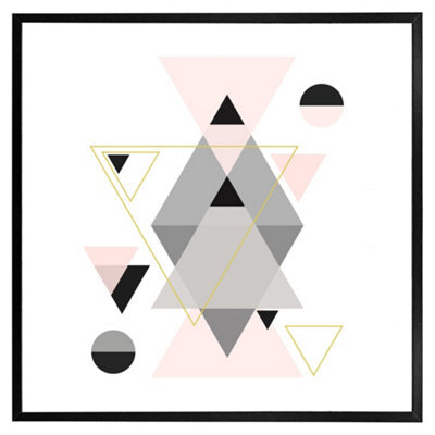 "Andrew Lee Pink & Grey Geometric Triangles (Picutre Frame) / 12X12"" / Oak" - image 1