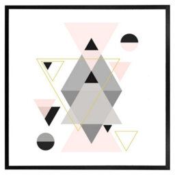 "Andrew Lee Pink & Grey Geometric Triangles (Picutre Frame) / 12X12"" / Oak" - thumbnail 2