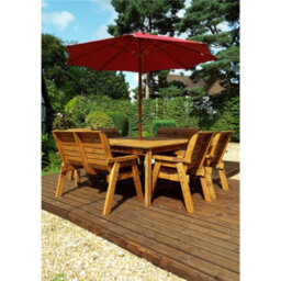 Marlborough Traditional 8 Seater Table Set With 2 X Bench Cushion, 4 X Chair Cushion & 1 X Burgundy Parasol & Base & 1 X Cushion Storage Bag - thumbnail 1