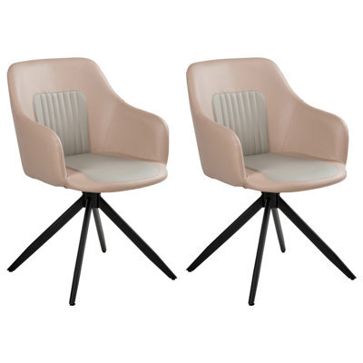 Beliani Set Of 2 Dining Chairs Swivel Likely Faux Leather Sand Beige - image 1
