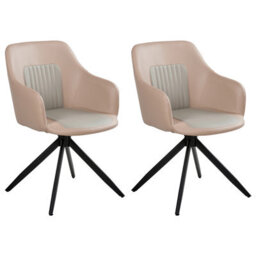 Beliani Set Of 2 Dining Chairs Swivel Likely Faux Leather Sand Beige - thumbnail 1