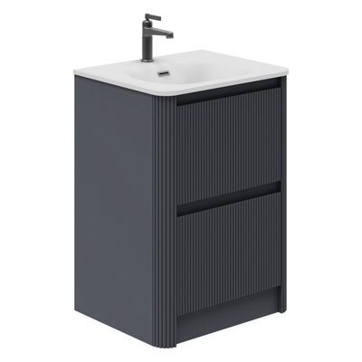 Plum&clay Isla Ribbed Fluted Grey 2 Drawer Freestanding Bathroom Vanity Unit & White Basin Set (W)600mm - image 1