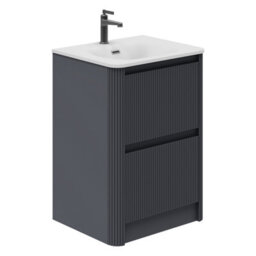Plum&clay Isla Ribbed Fluted Grey 2 Drawer Freestanding Bathroom Vanity Unit & White Basin Set (W)600mm - thumbnail 1
