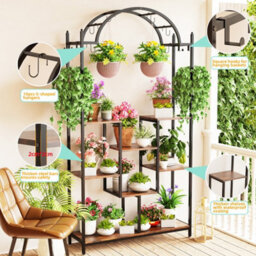 Fativo 5Tier Plant Stand Half-Moon Shaped Metal Bookcase Large Storage Rack Flower Rack 177Cm H - thumbnail 3