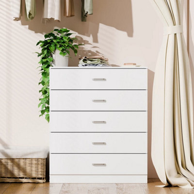 Black 5 Drawer Chest Modern White Bedroom Furniture With Handles - image 1