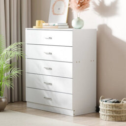 Black 5 Drawer Chest Modern White Bedroom Furniture With Handles - thumbnail 4