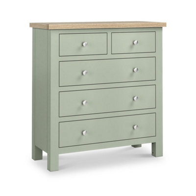 Farro Sage 2 Over 3 Chest Of Drawers With Washed Oak Top - Fully Assembled - By Roseland Furniture - image 1