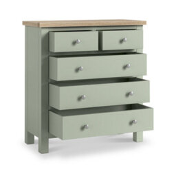 Farro Sage 2 Over 3 Chest Of Drawers With Washed Oak Top - Fully Assembled - By Roseland Furniture - thumbnail 3