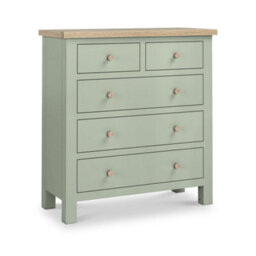 Farro Sage 2 Over 3 Chest Of Drawers With Washed Oak Top - Fully Assembled - By Roseland Furniture - thumbnail 4