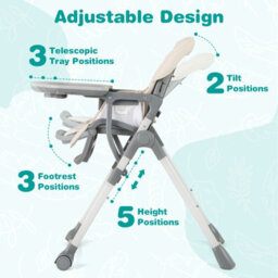 Gainoom Foldable High Chair For Babies And Toddlers Portable Adjustable Highchair With Footrest - thumbnail 5