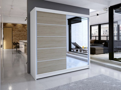 Sliding Wardrobe Talin Iii 180Cm Black Artisan Oak Finish With Mirror Wite/sonoma & Led - image 1