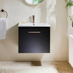 Homestylestore 600mm Black Grey Wall Hung Bathroom Vanity Unit And Copper T Bar Handle - thumbnail 2