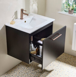 Homestylestore 600mm Black Grey Wall Hung Bathroom Vanity Unit And Copper T Bar Handle - thumbnail 3