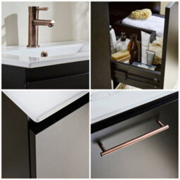 Homestylestore 600mm Black Grey Wall Hung Bathroom Vanity Unit And Copper T Bar Handle - thumbnail 4