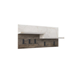 Decortie Harmon Modern Wall Mounted Coat Hanger With Open Shelf Gold Marble Dark Coffee 5 Black Metal Hooks - thumbnail 2