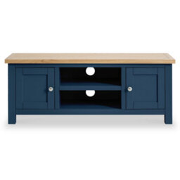 Farro Navy Blue 120Cm Large Tv Unit - Fully Assembled - Painted With Oak Top By Roseland Furniture - thumbnail 3