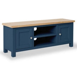 Farro Navy Blue 120Cm Large Tv Unit - Fully Assembled - Painted With Oak Top By Roseland Furniture - thumbnail 1